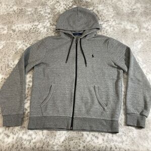 Vtg Polo Ralph Lauren Gray Full Zip Hoodie Jacket Black Pony large Heathered